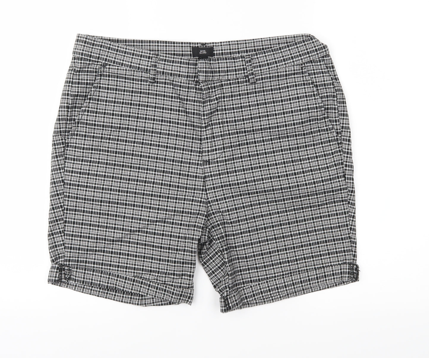River Island Mens Black Check  Chino Shorts Size 36 in