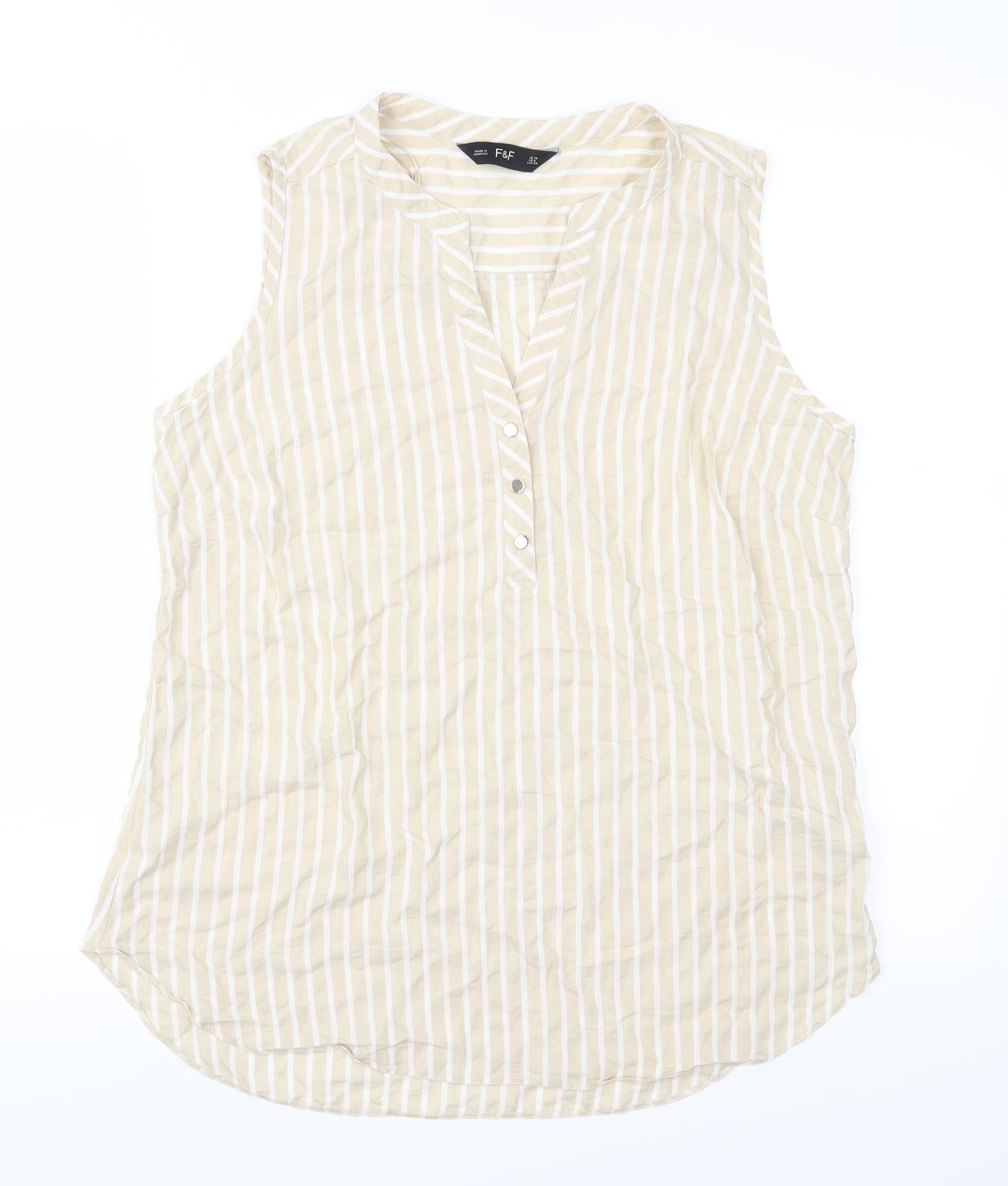 F&F Womens Beige Striped  Basic Blouse Size 10