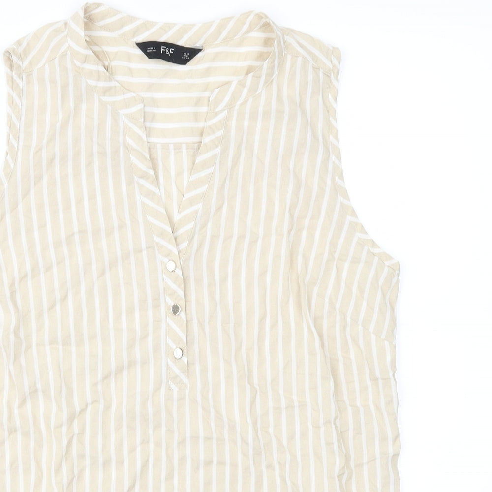 F&F Womens Beige Striped  Basic Blouse Size 10