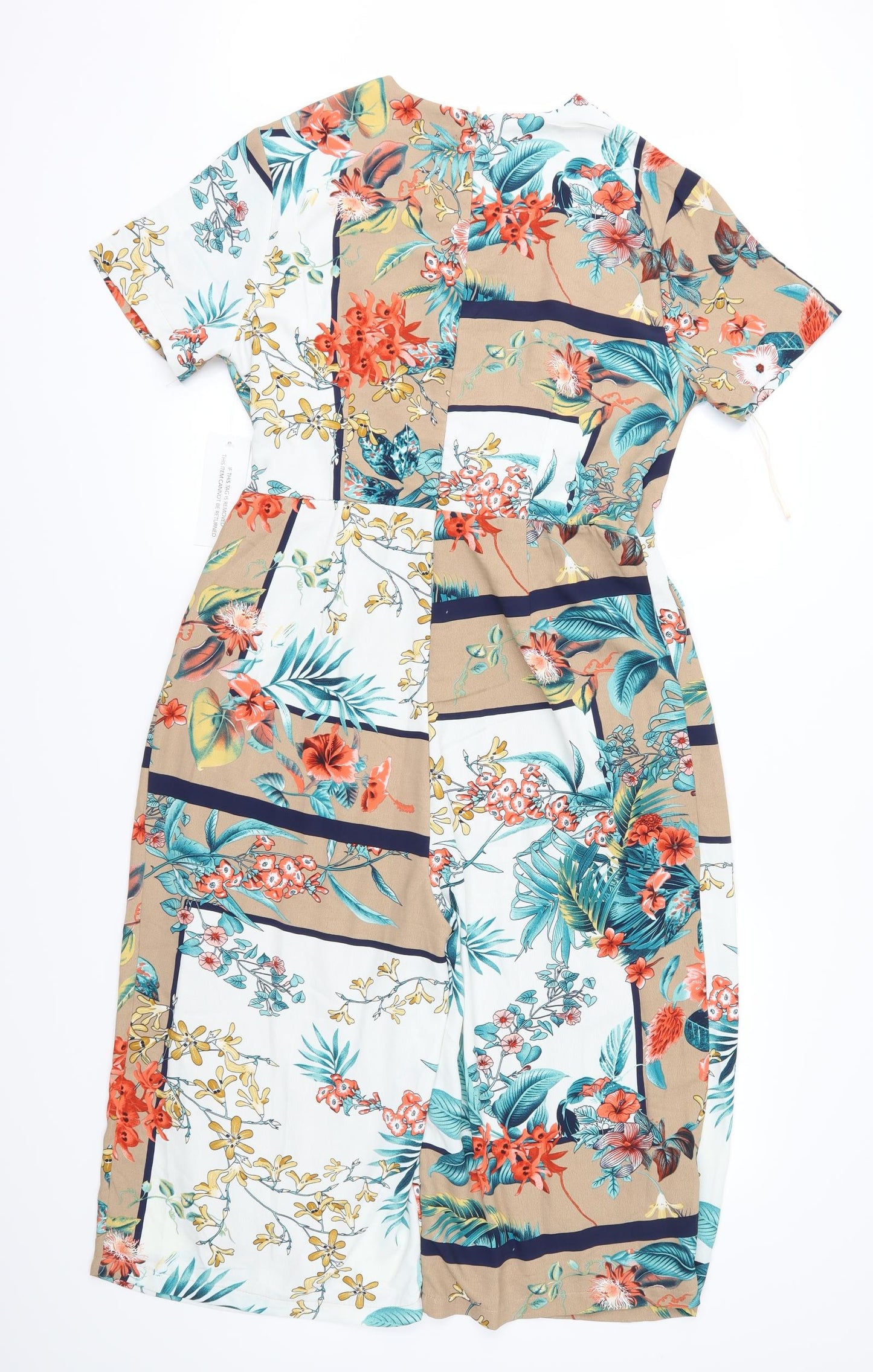 Girl In Mind Womens Beige Floral  Jumpsuit One-Piece Size 14 L16 in