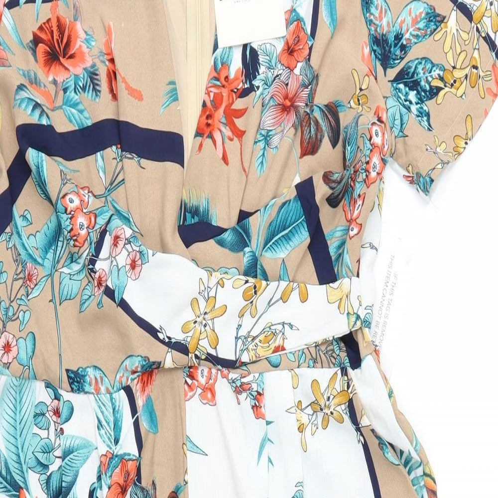 Girl In Mind Womens Beige Floral  Jumpsuit One-Piece Size 14 L16 in