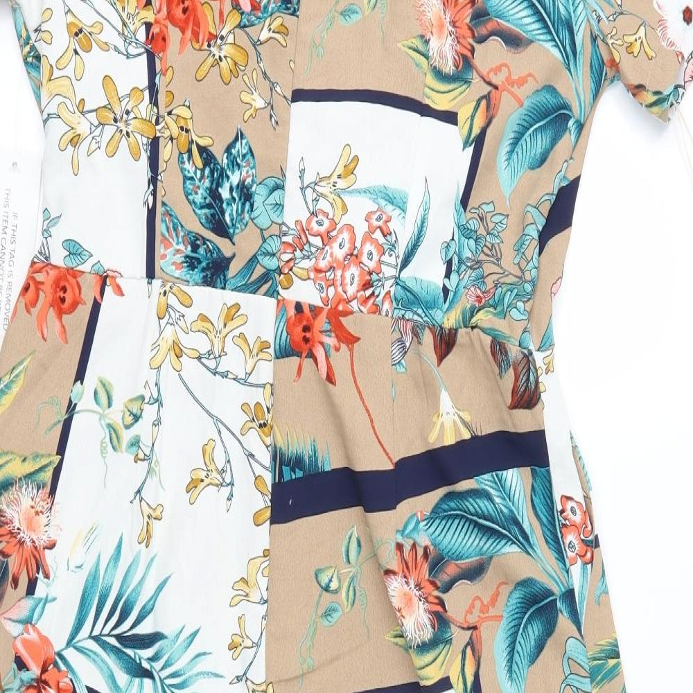 Girl In Mind Womens Beige Floral  Jumpsuit One-Piece Size 14 L16 in