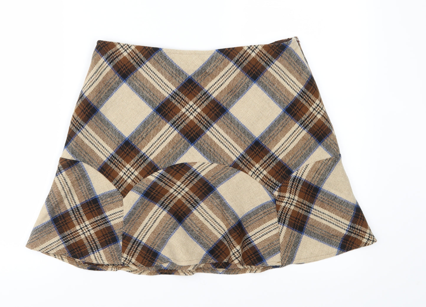 Per Una Womens Brown Plaid Tweed Mini Skirt Size 12