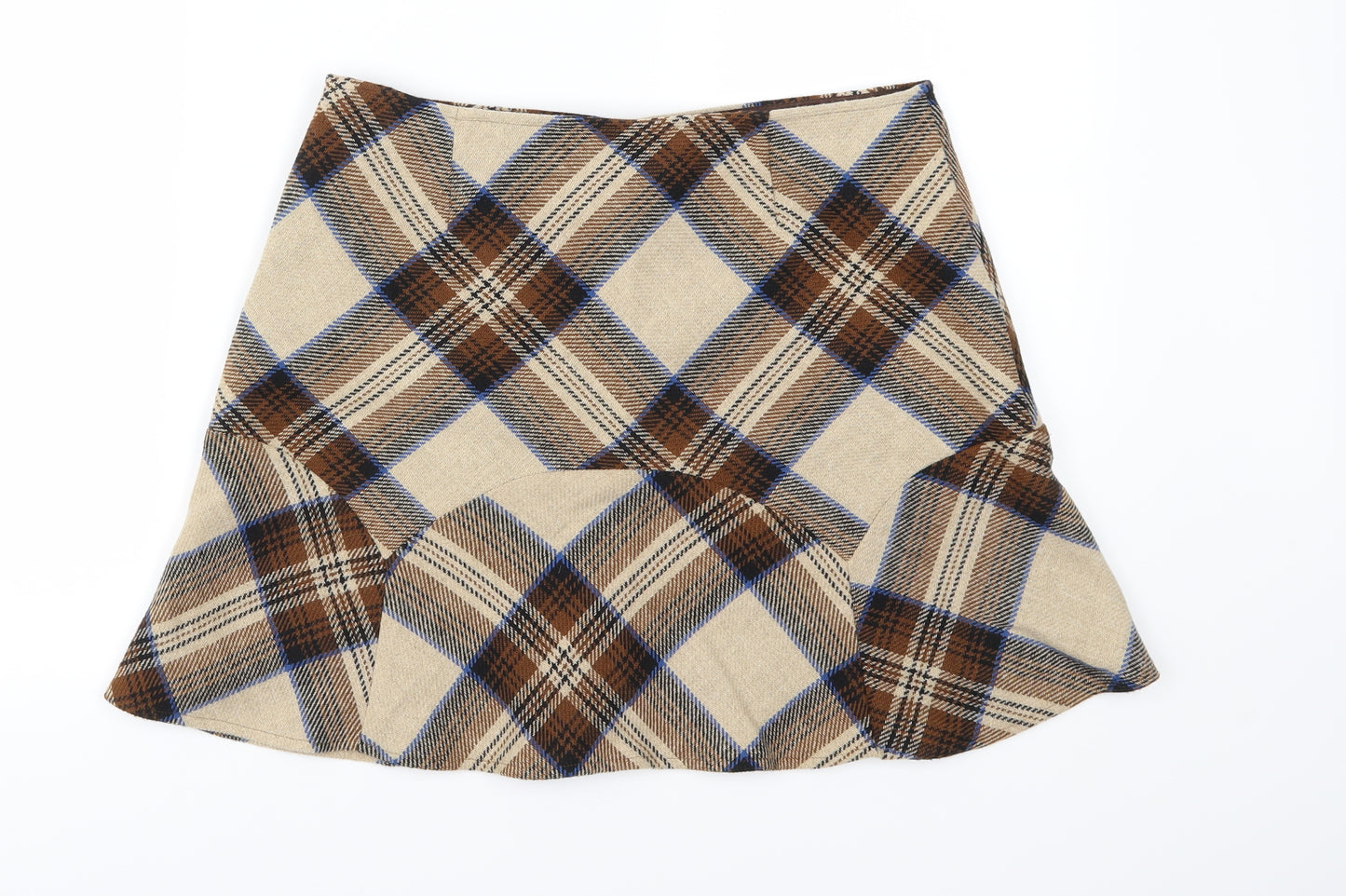 Per Una Womens Brown Plaid Tweed Mini Skirt Size 12
