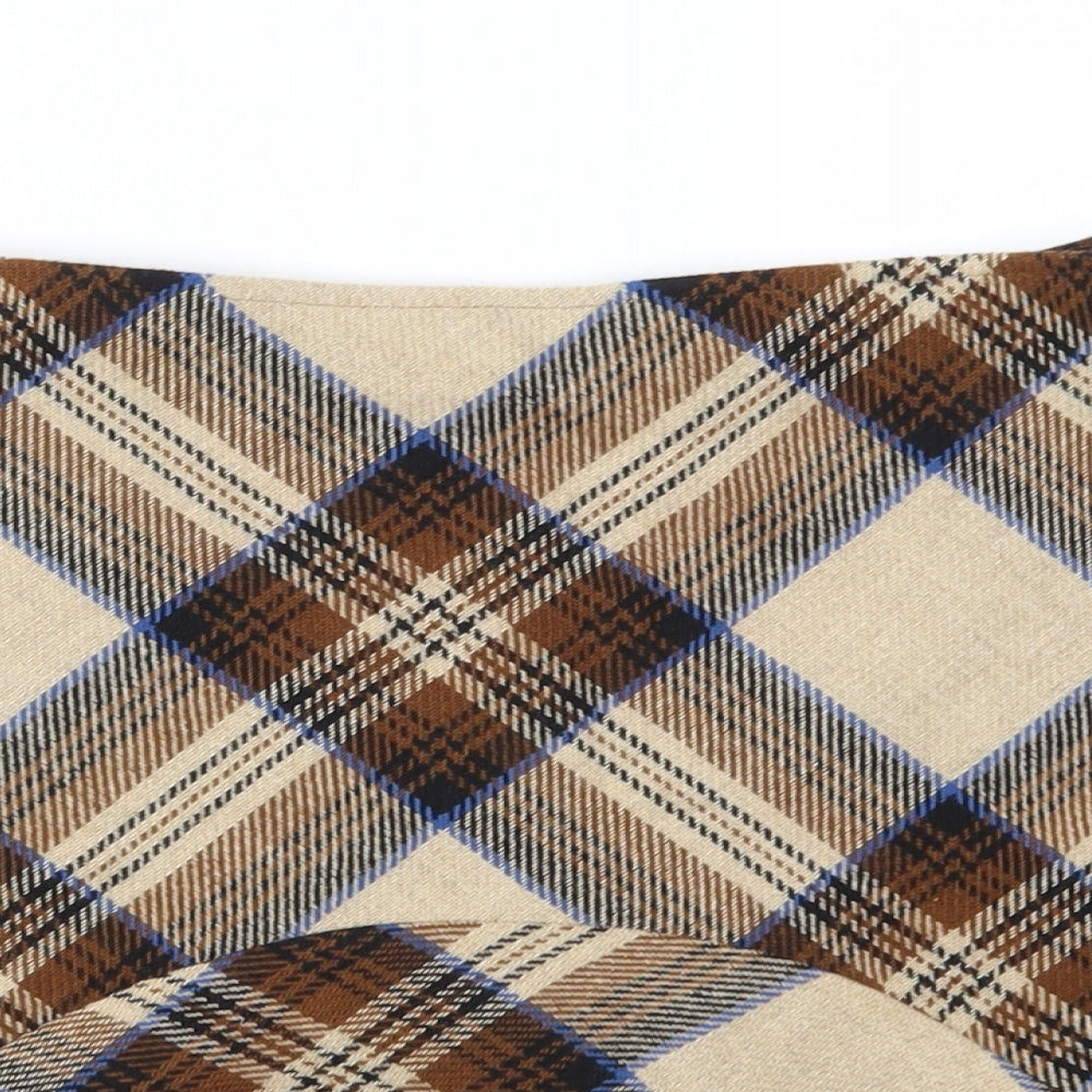 Per Una Womens Brown Plaid Tweed Mini Skirt Size 12