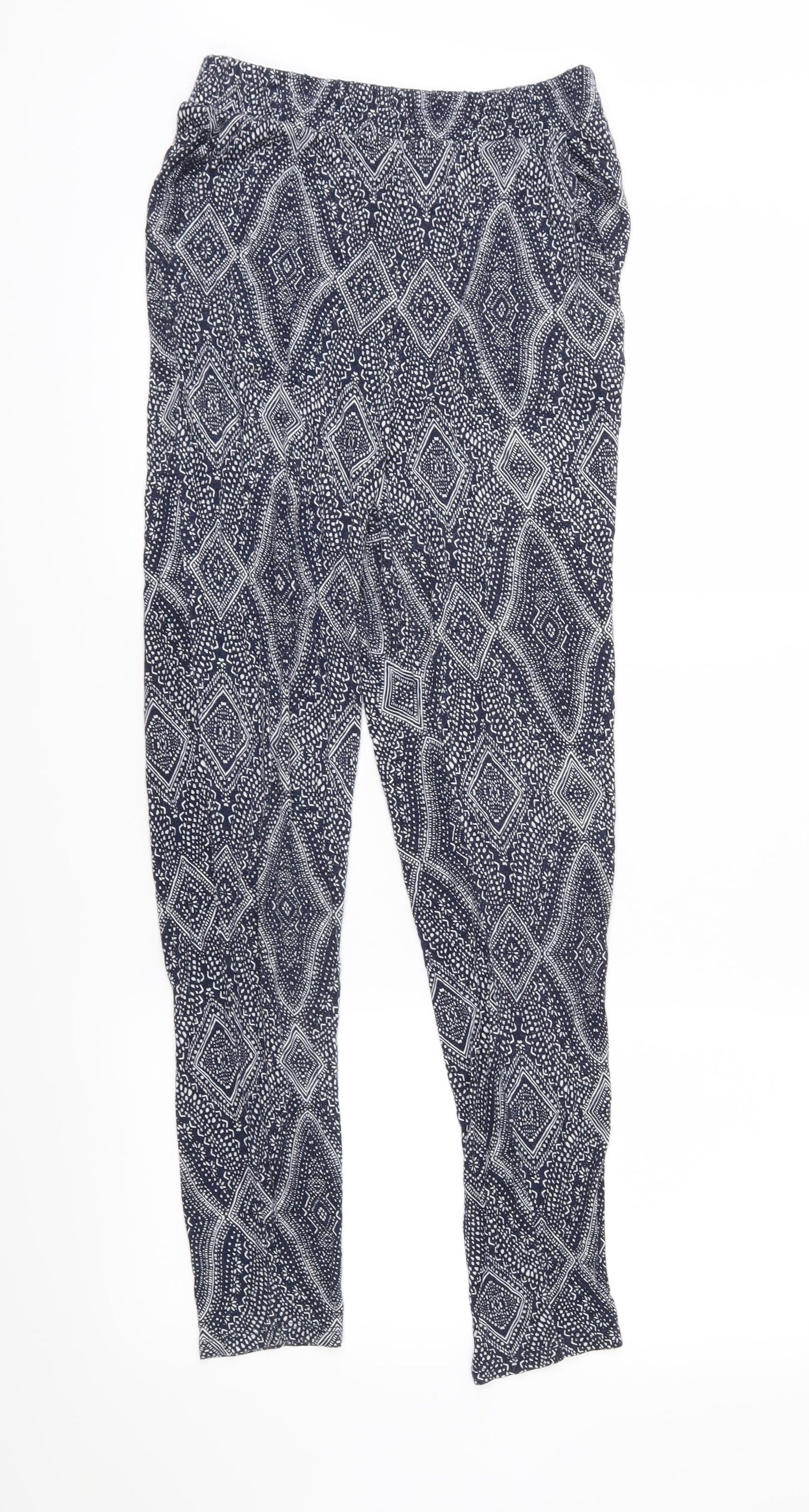 H&M Womens Blue Geometric Jersey Trousers  Size S L28 in