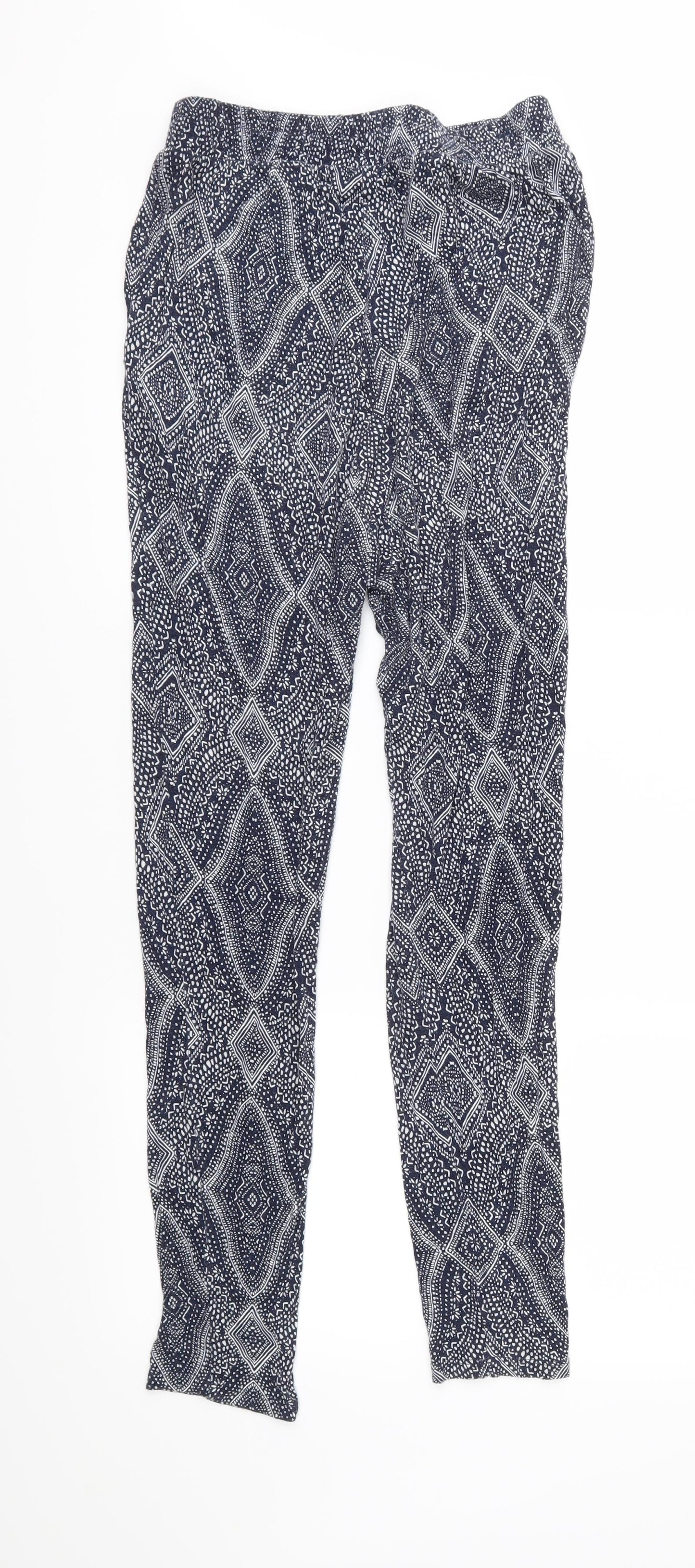 H&M Womens Blue Geometric Jersey Trousers  Size S L28 in