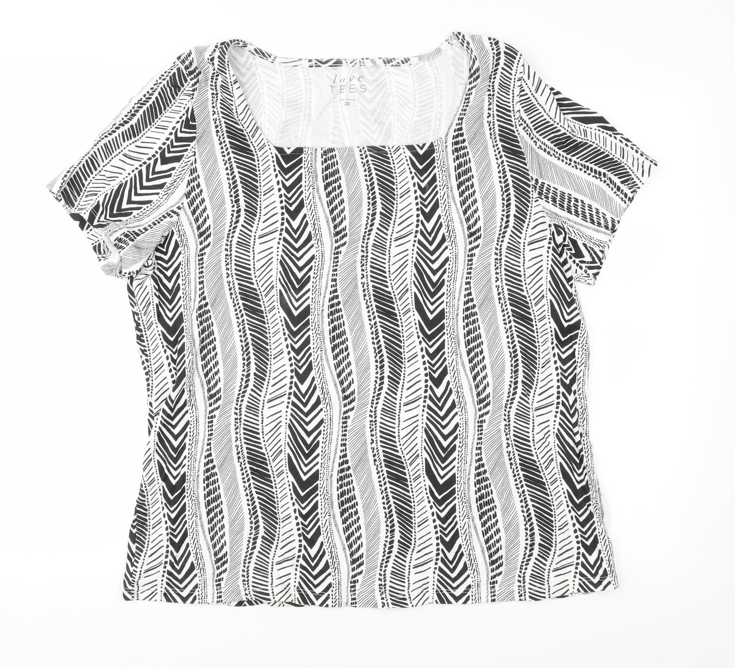 Love Tees Womens Black Geometric Jersey Basic T-Shirt Size 20
