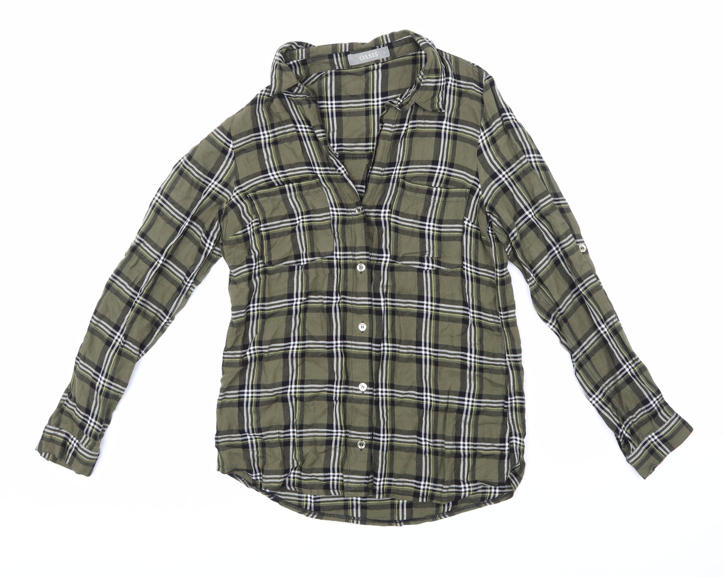 Oasis Womens Green Check  Basic Button-Up Size 6
