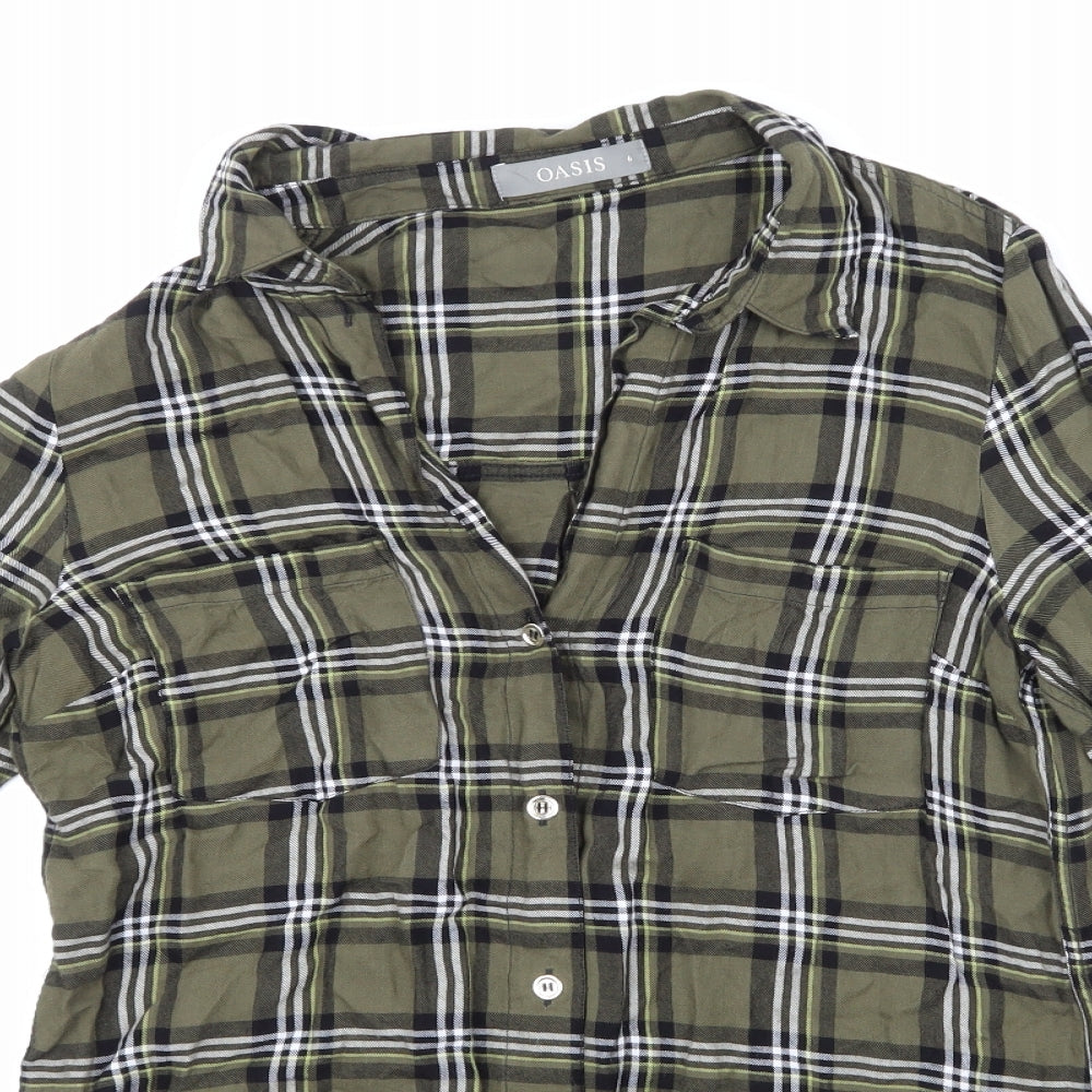 Oasis Womens Green Check  Basic Button-Up Size 6