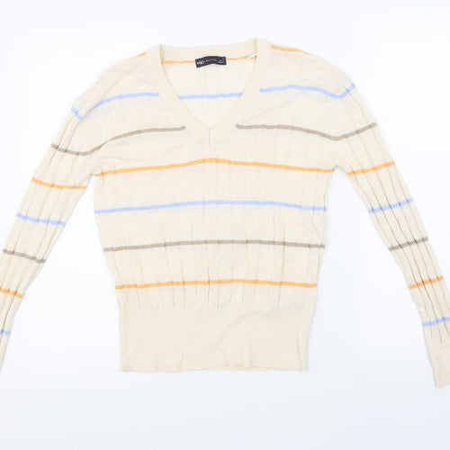 Marks and Spencer Womens Beige Striped Knit Pullover Jumper Size S