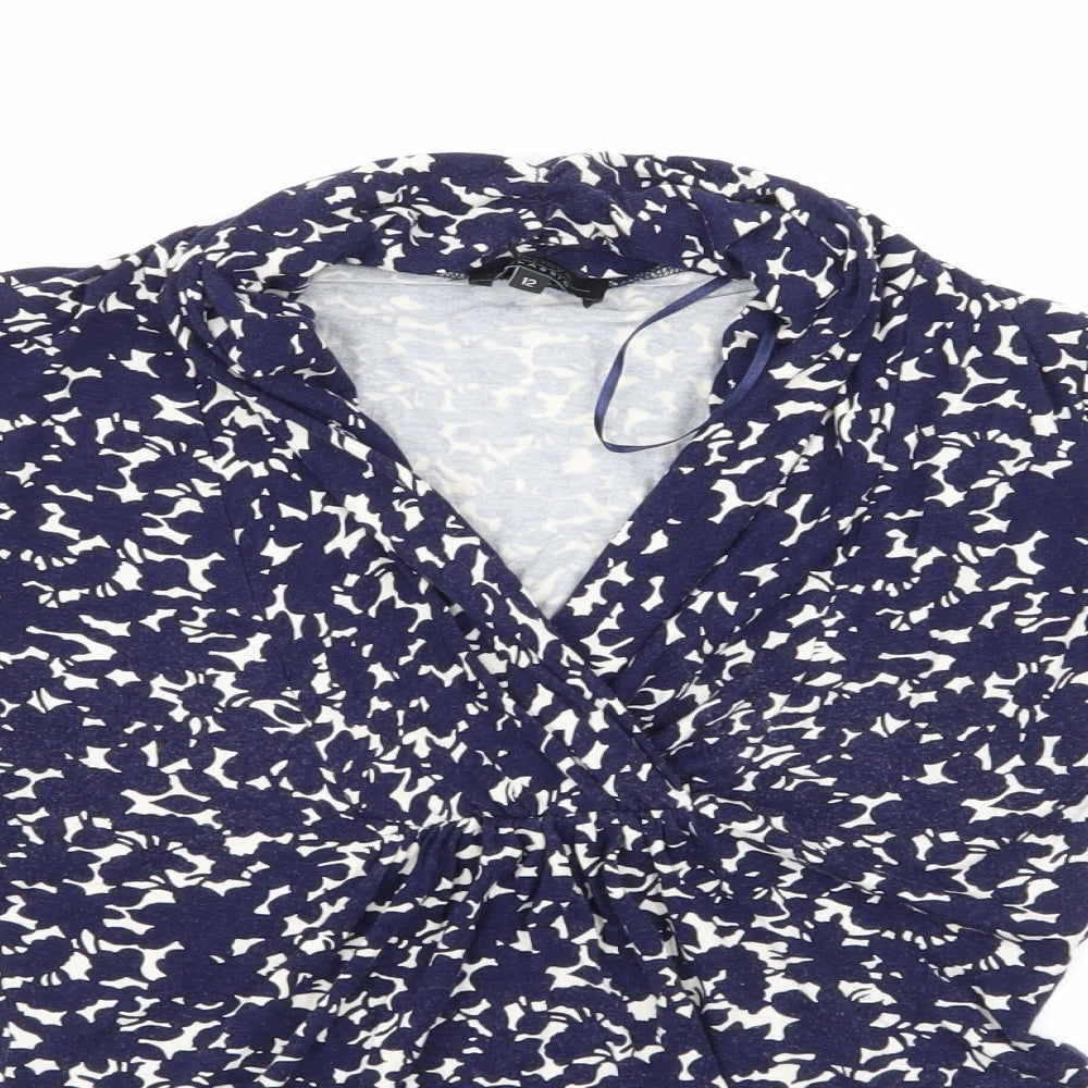 Papaya Womens Blue Floral  Basic T-Shirt Size 12