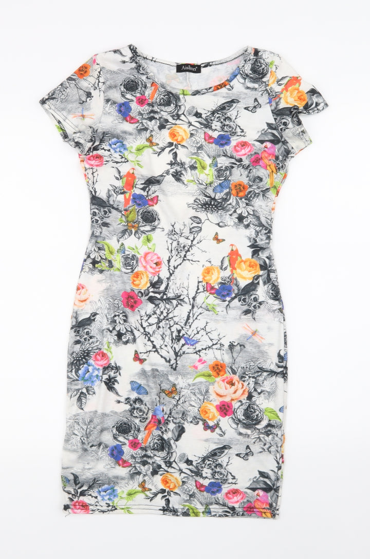 Aislinn Womens White Floral Bodycon Size S