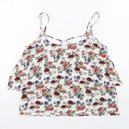 H&M Womens White Floral  Basic Tank Size 8
