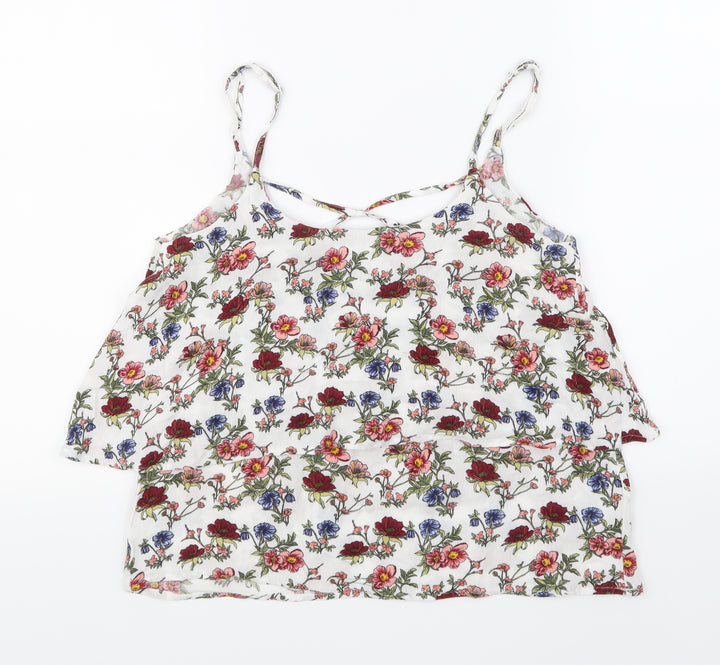 H&M Womens White Floral  Basic Tank Size 8