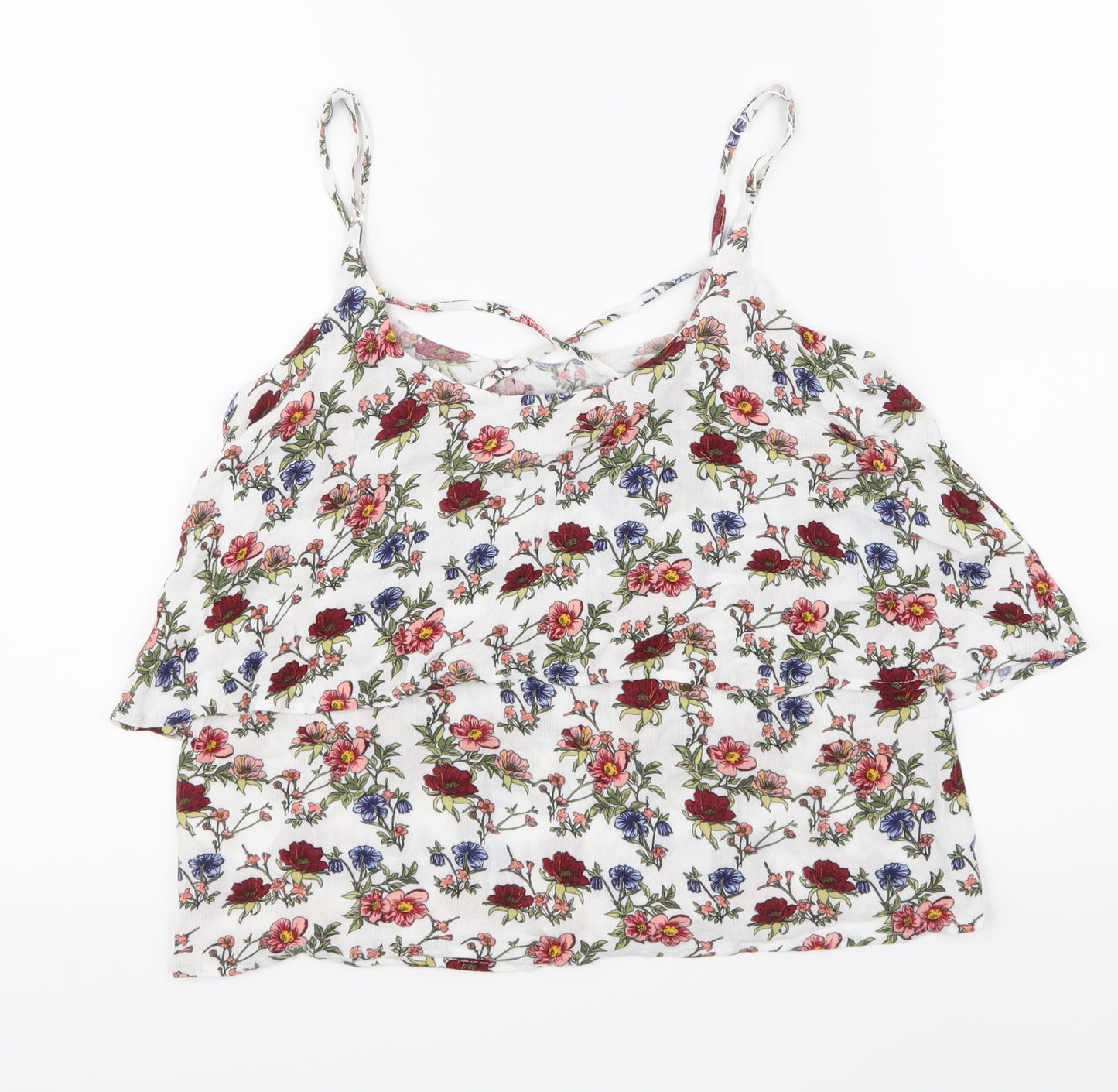 H&M Womens White Floral  Basic Tank Size 8