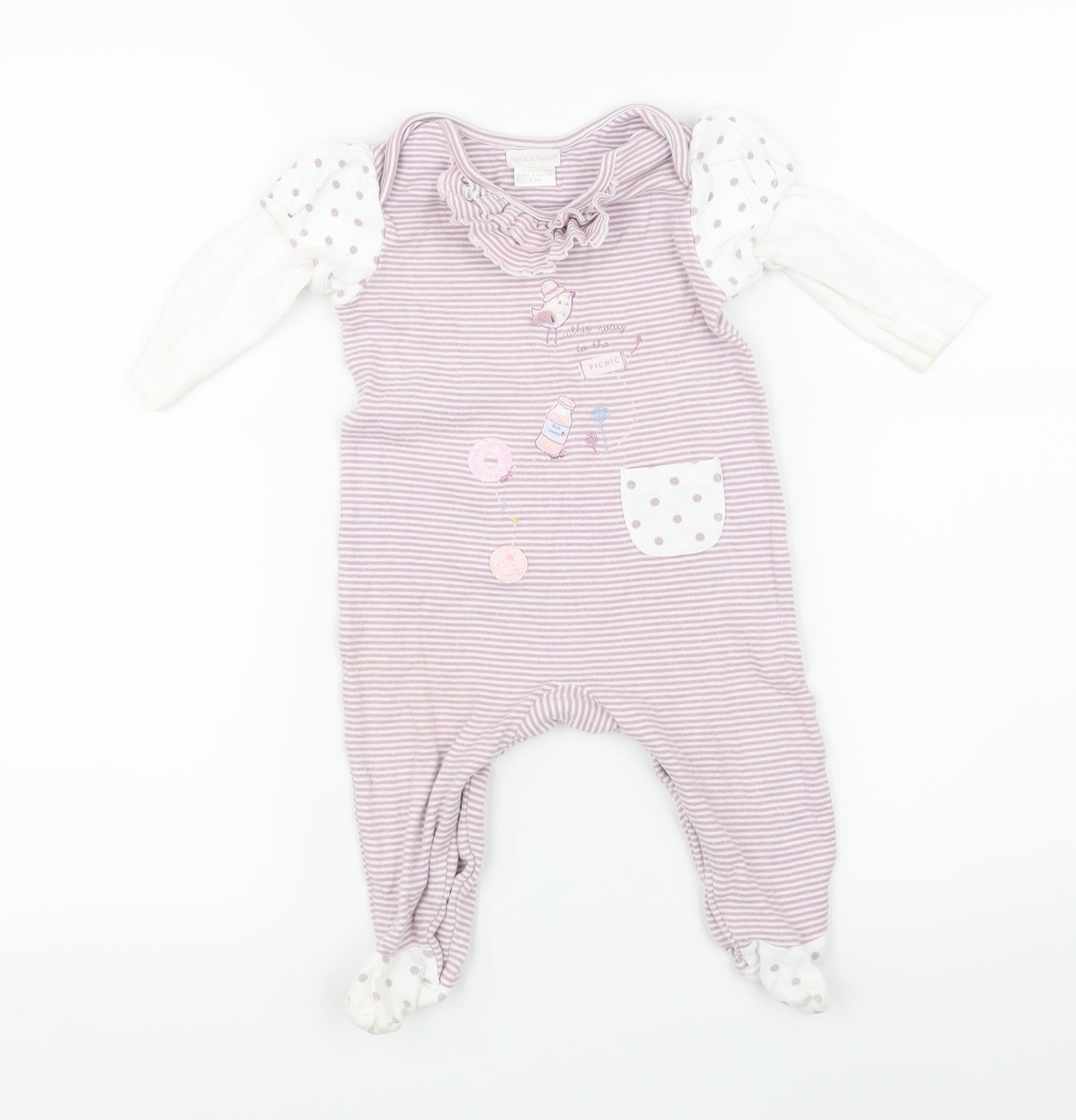 mamas & papas Girls Purple Striped  Babygrow One-Piece Size 6-9 Months