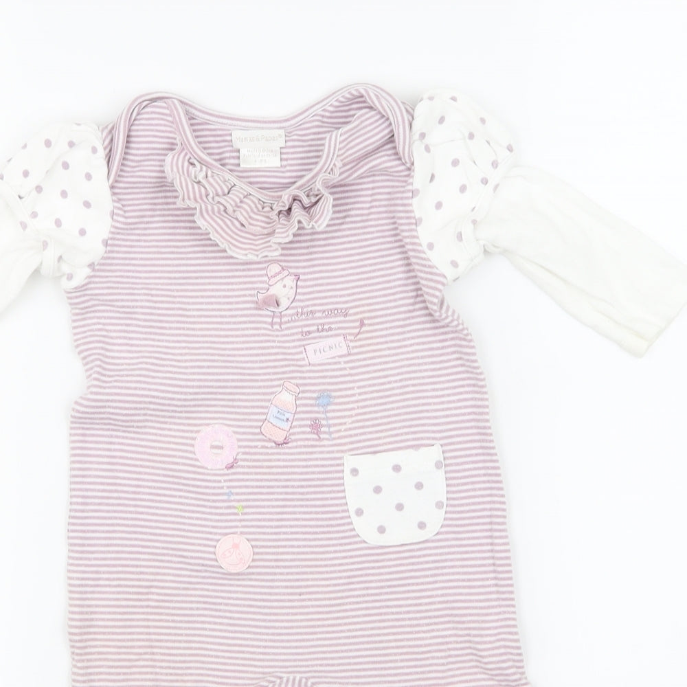 mamas & papas Girls Purple Striped  Babygrow One-Piece Size 6-9 Months