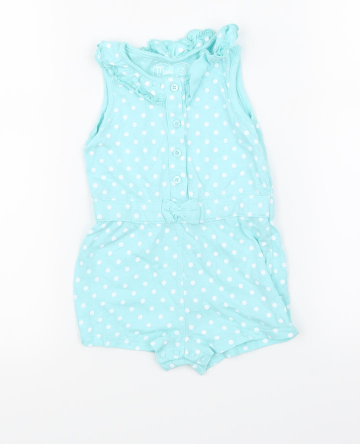 Young Dimension Girls Blue Polka Dot  Babygrow One-Piece Size 12-18 Months