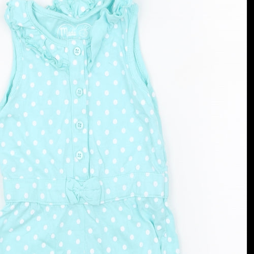 Young Dimension Girls Blue Polka Dot  Babygrow One-Piece Size 12-18 Months