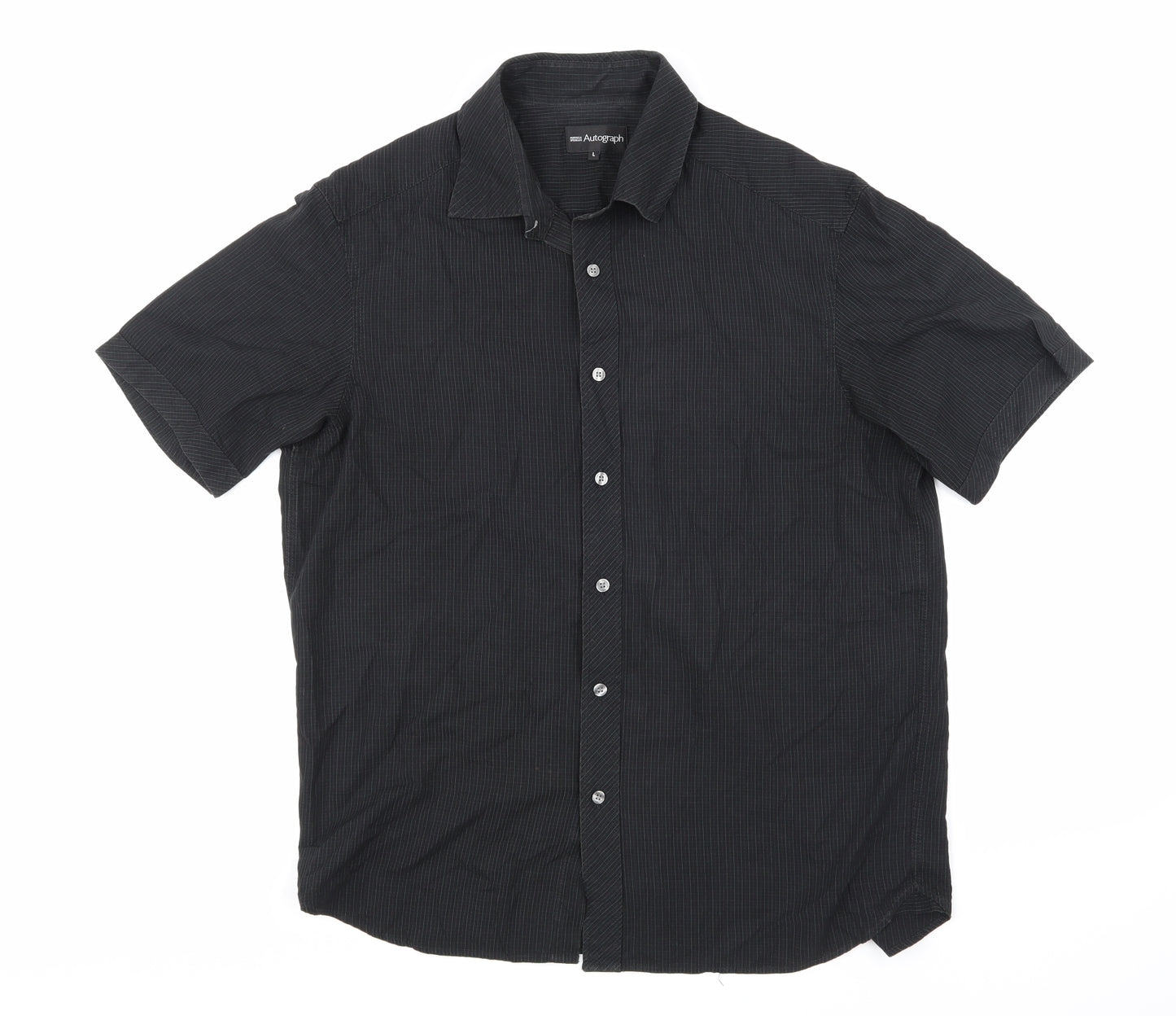 Marks and Spencer Mens Black Check   Dress Shirt Size L