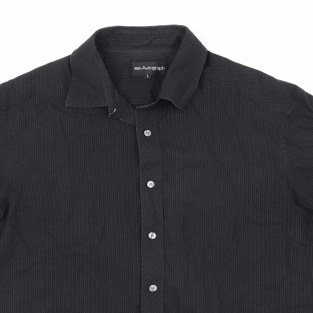 Marks and Spencer Mens Black Check   Dress Shirt Size L