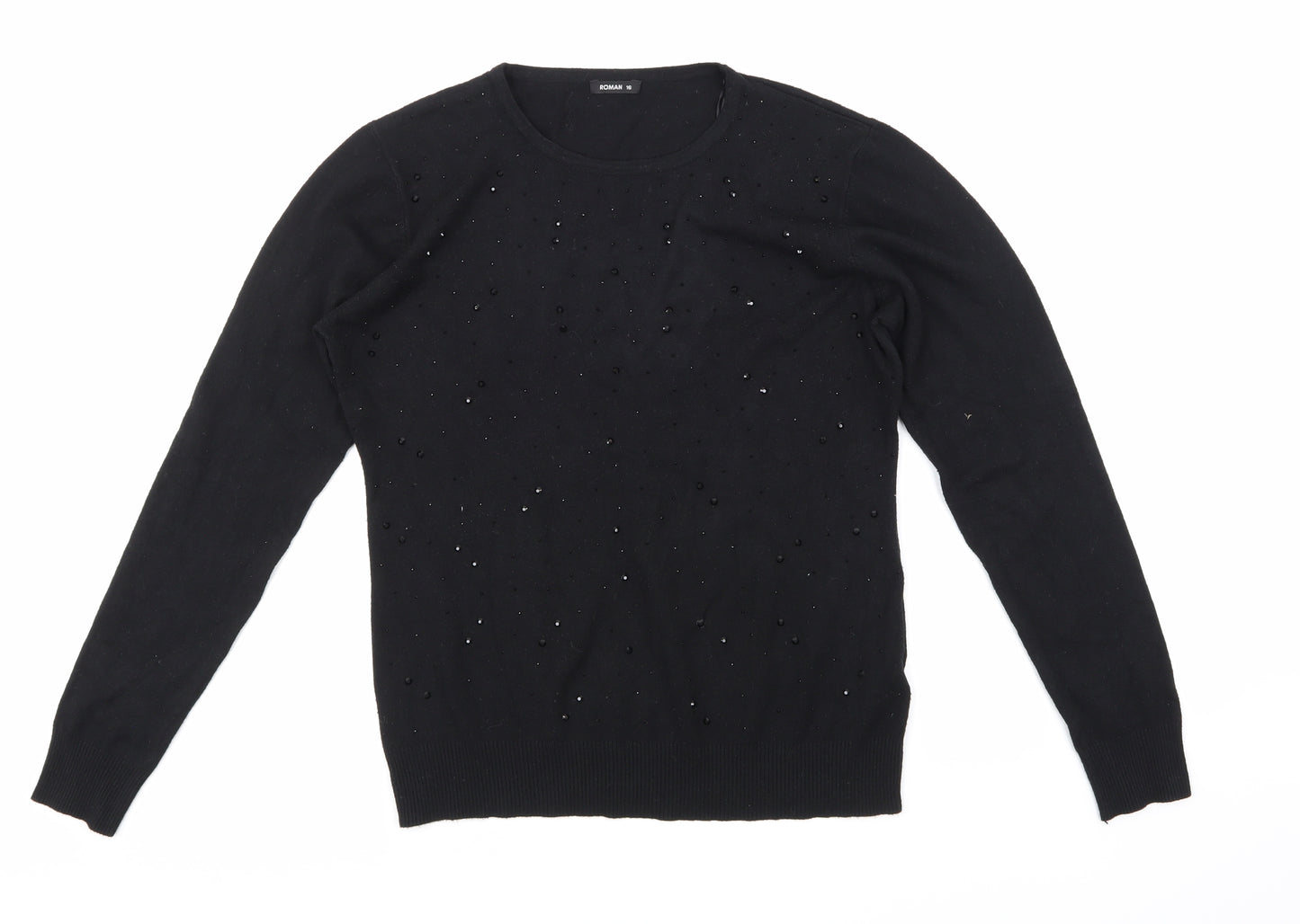 Roman Womens Black  Knit Pullover Jumper Size 16