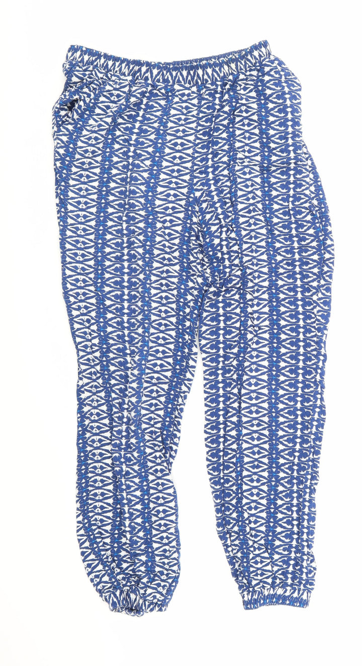 F&F Womens Blue Geometric Trousers Size 10 L22 in