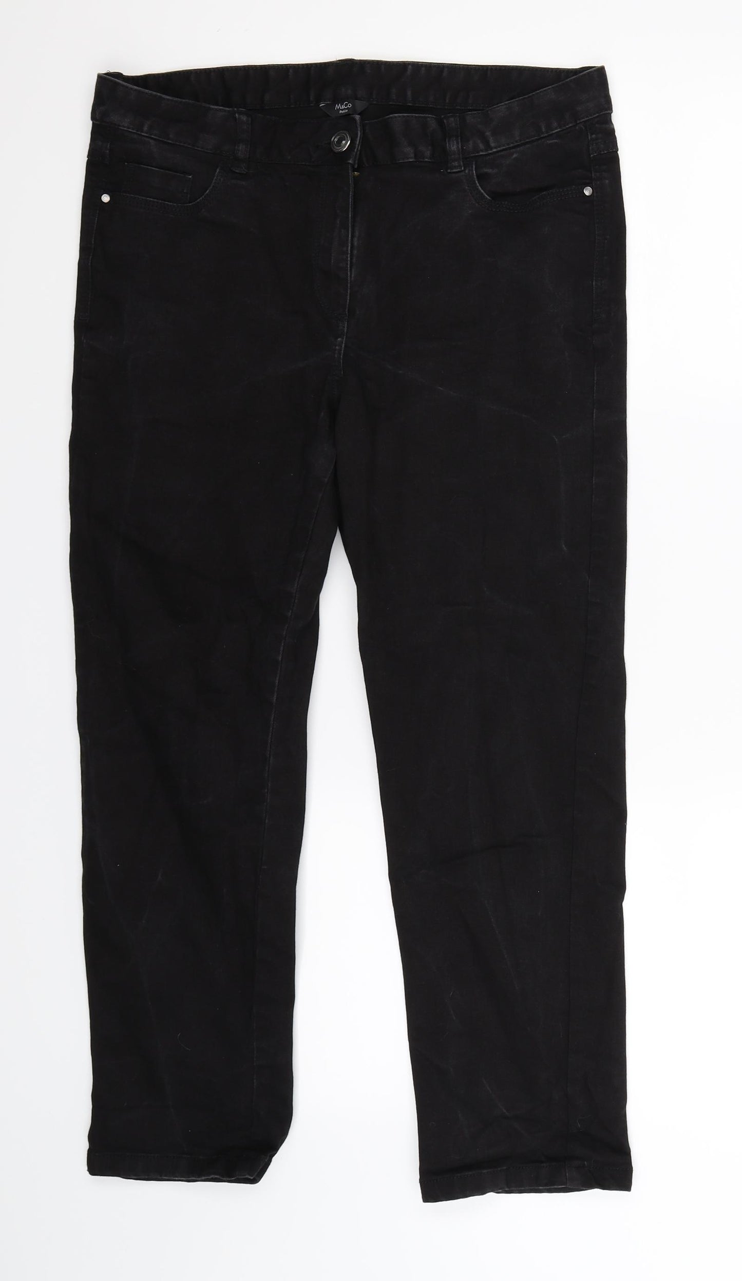 M&Co Womens Black  Denim Straight Jeans Size 14 L26 in