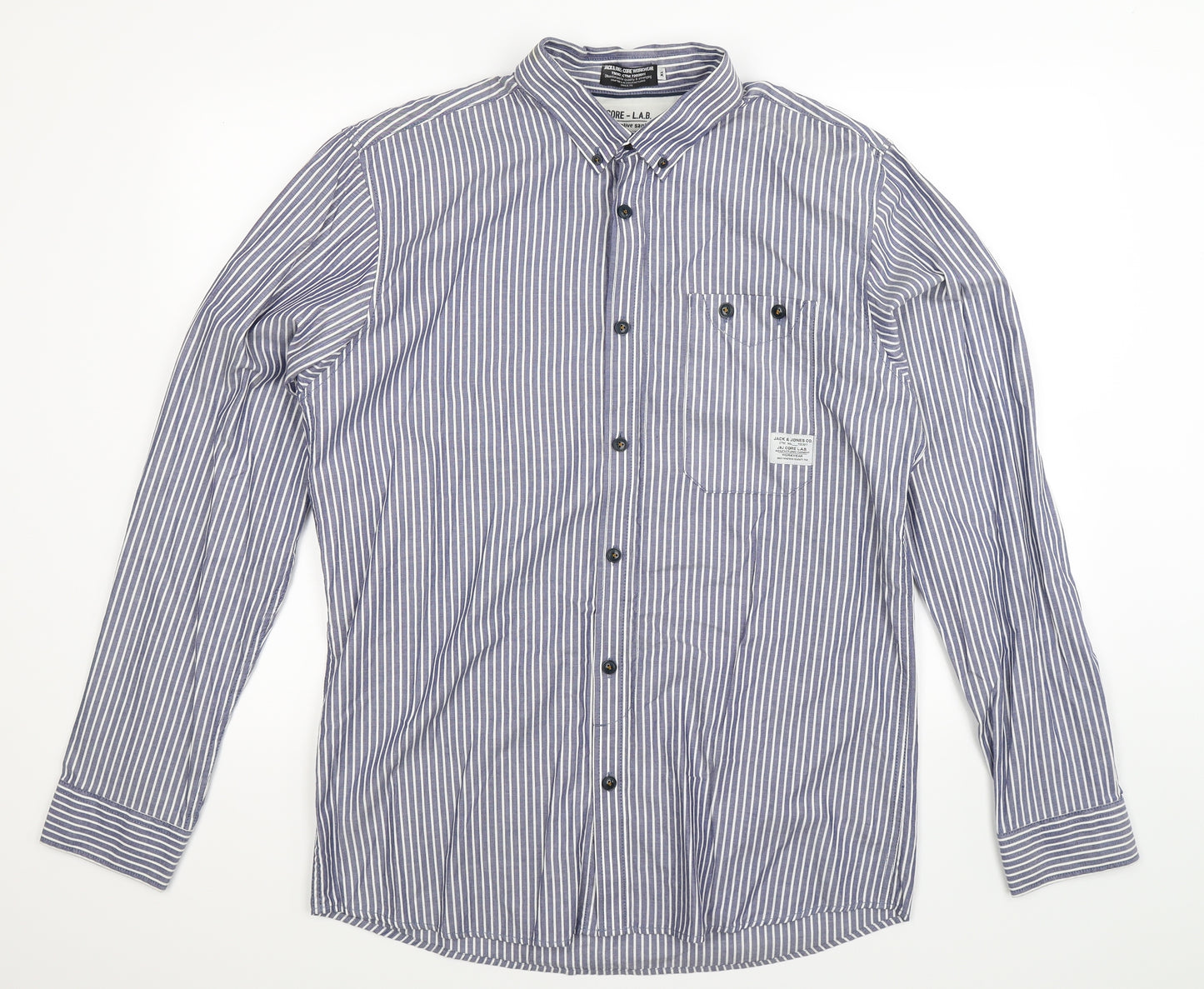 JACK & JONES Mens Blue Striped   Dress Shirt Size XL