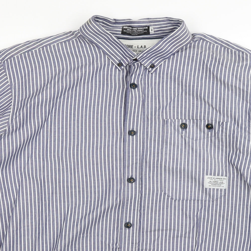 JACK & JONES Mens Blue Striped   Dress Shirt Size XL