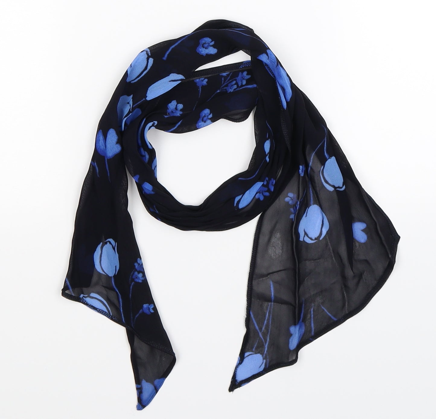 Preworn Womens Black Floral Satin  Scarf
