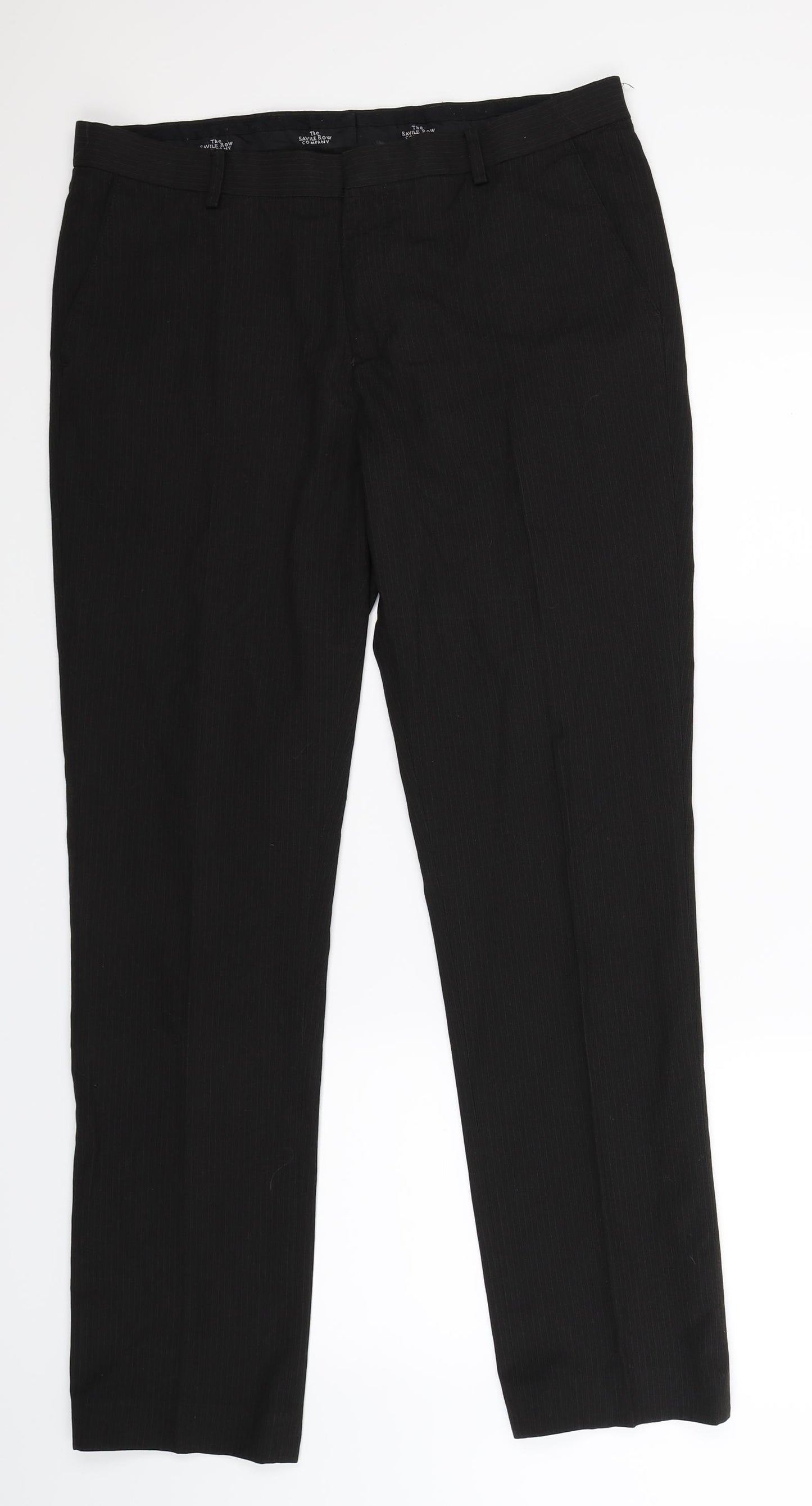 Savile Row Mens Black Striped  Dress Pants Trousers Size 34 L32 in