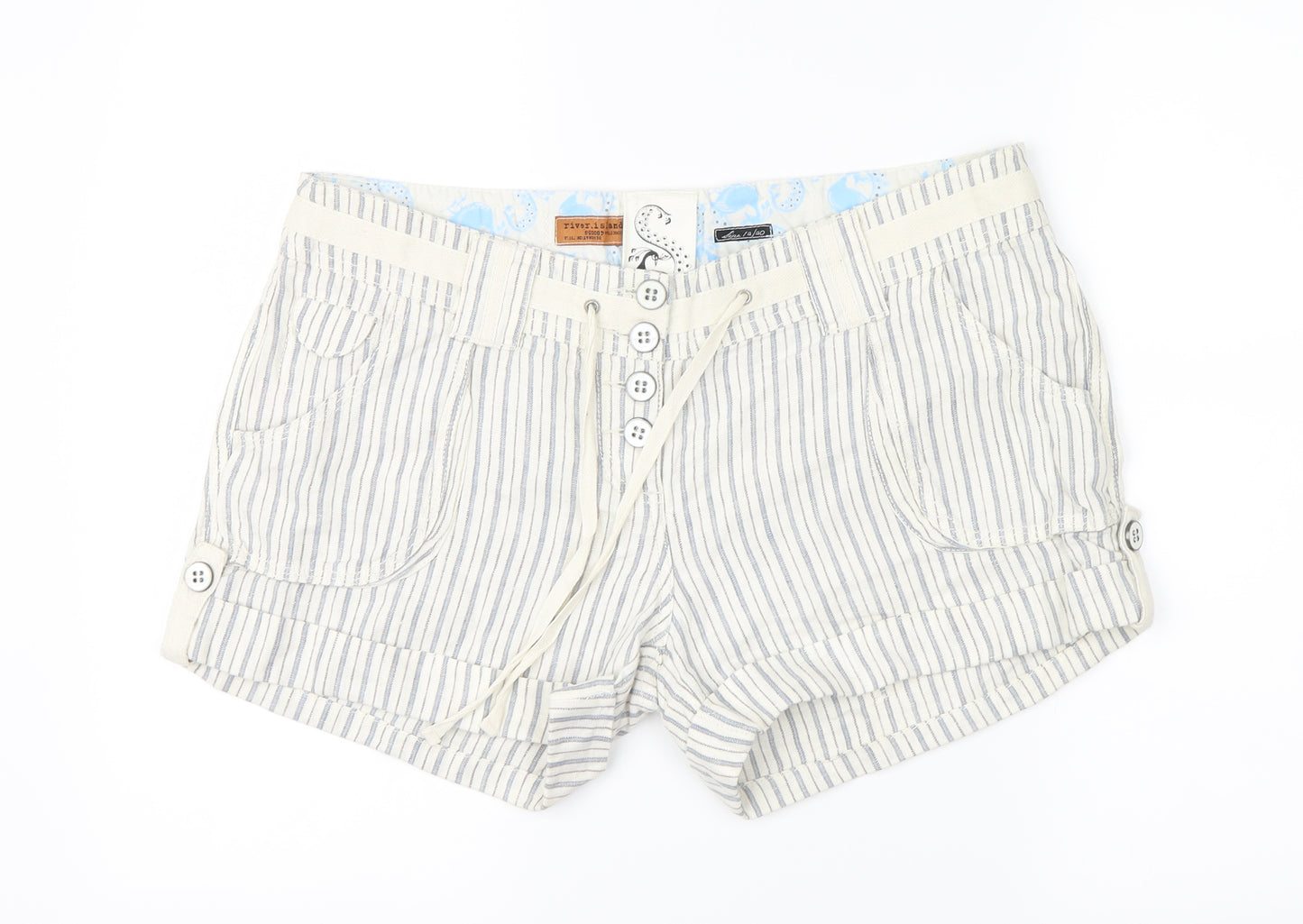 River Island Womens White Striped  Hot Pants Shorts Size 14