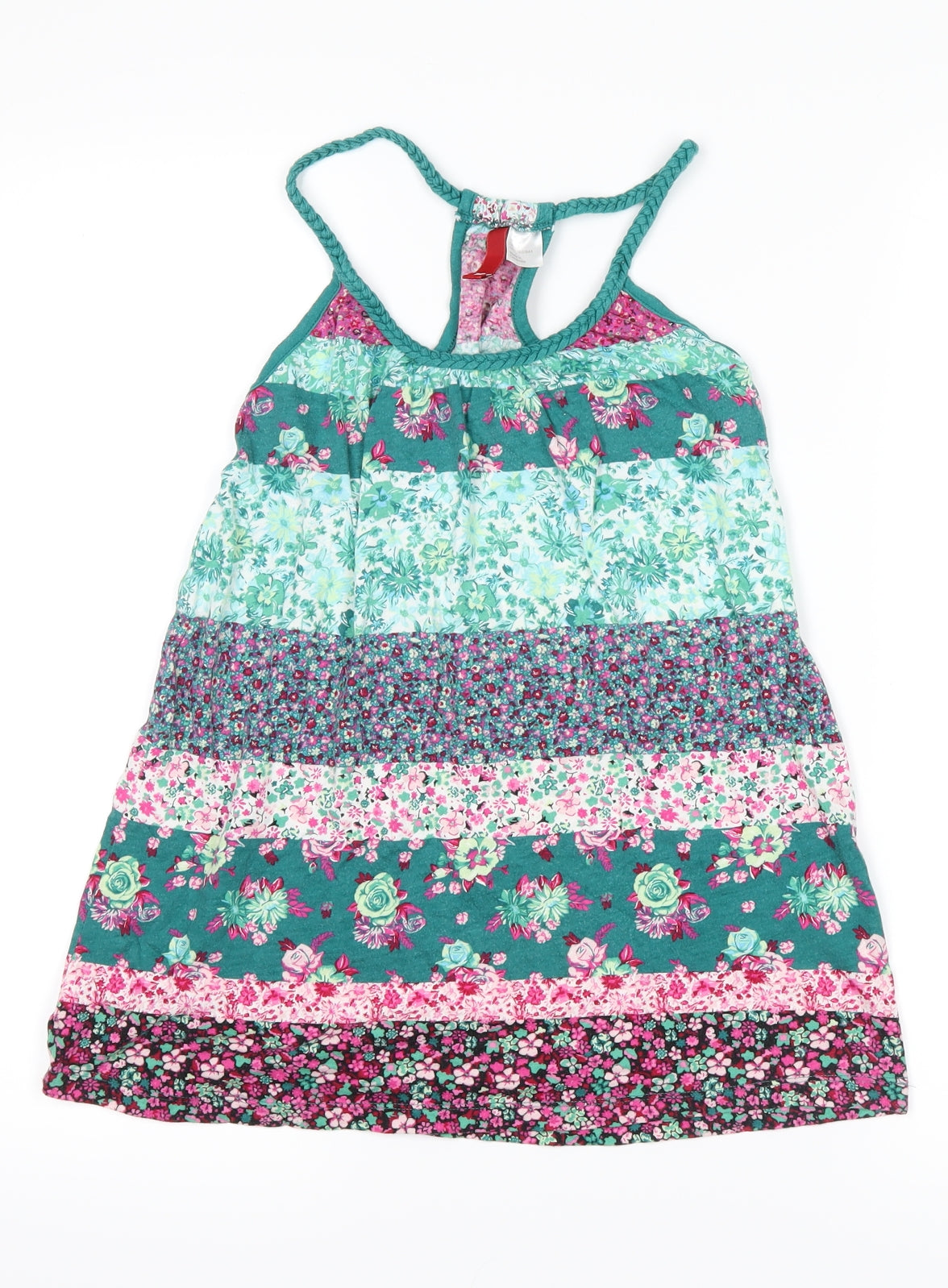Divided Womens Green Floral  Basic Tank Size 8