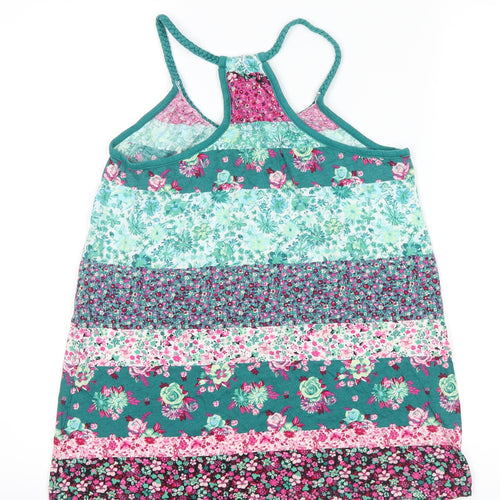 Divided Womens Green Floral  Basic Tank Size 8