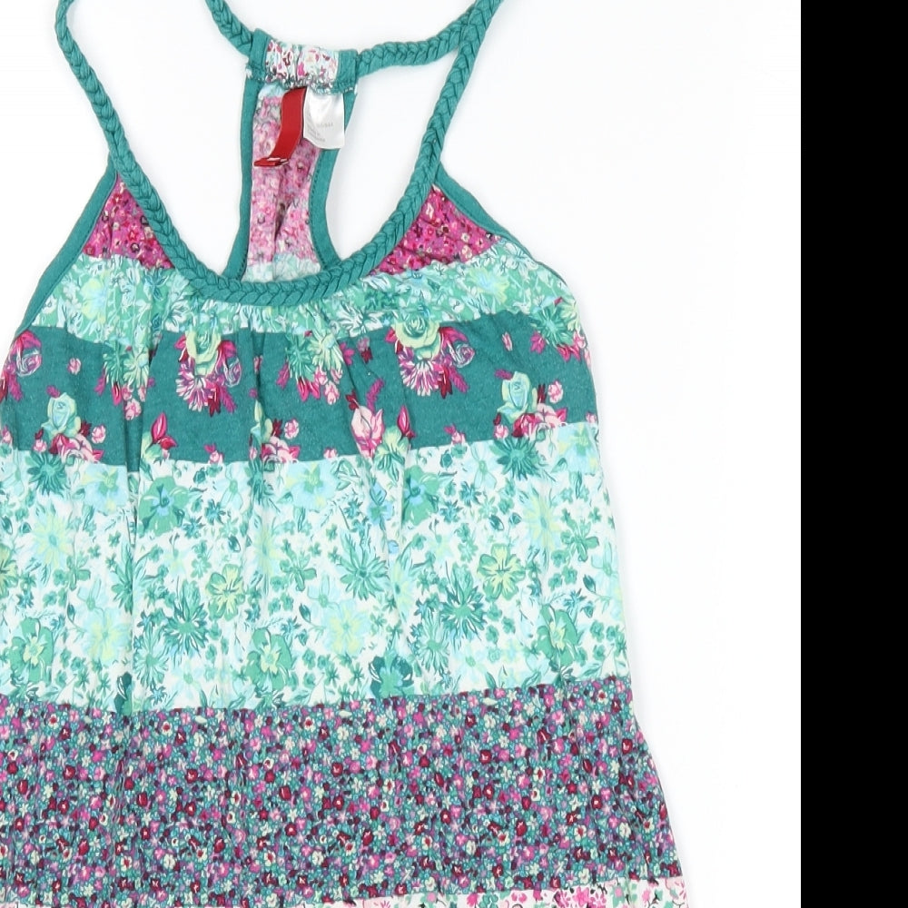 Divided Womens Green Floral  Basic Tank Size 8
