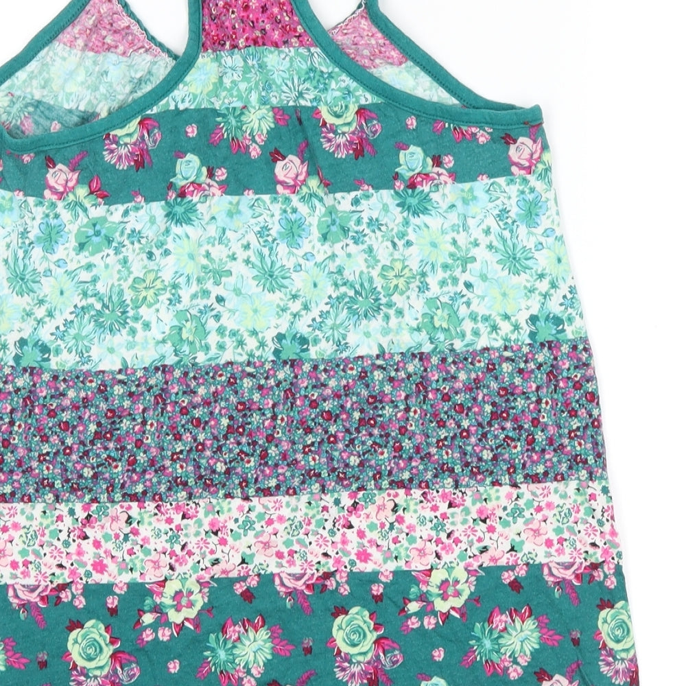 Divided Womens Green Floral  Basic Tank Size 8