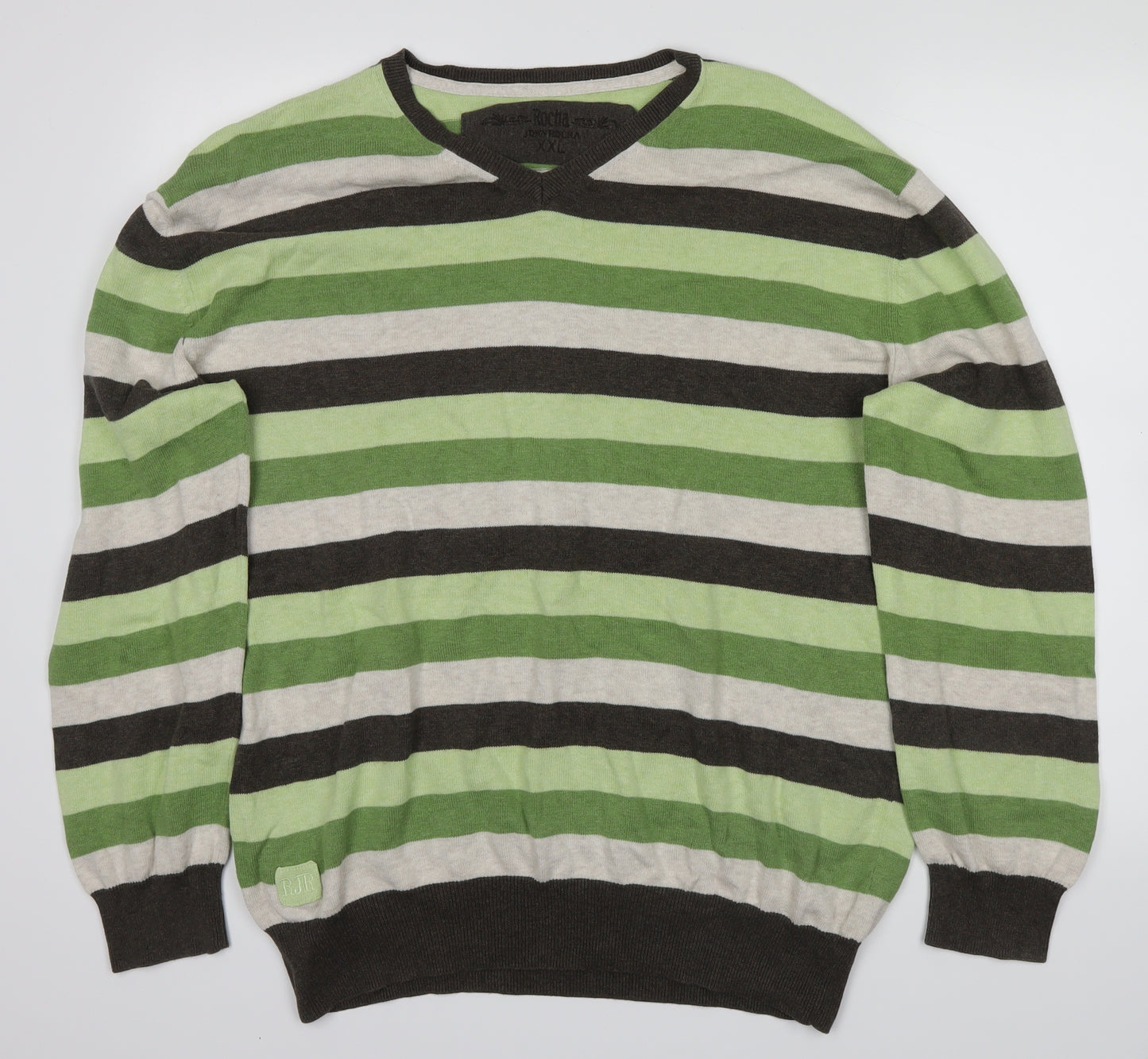 Rochas Mens Green Striped  Pullover Jumper Size XLT