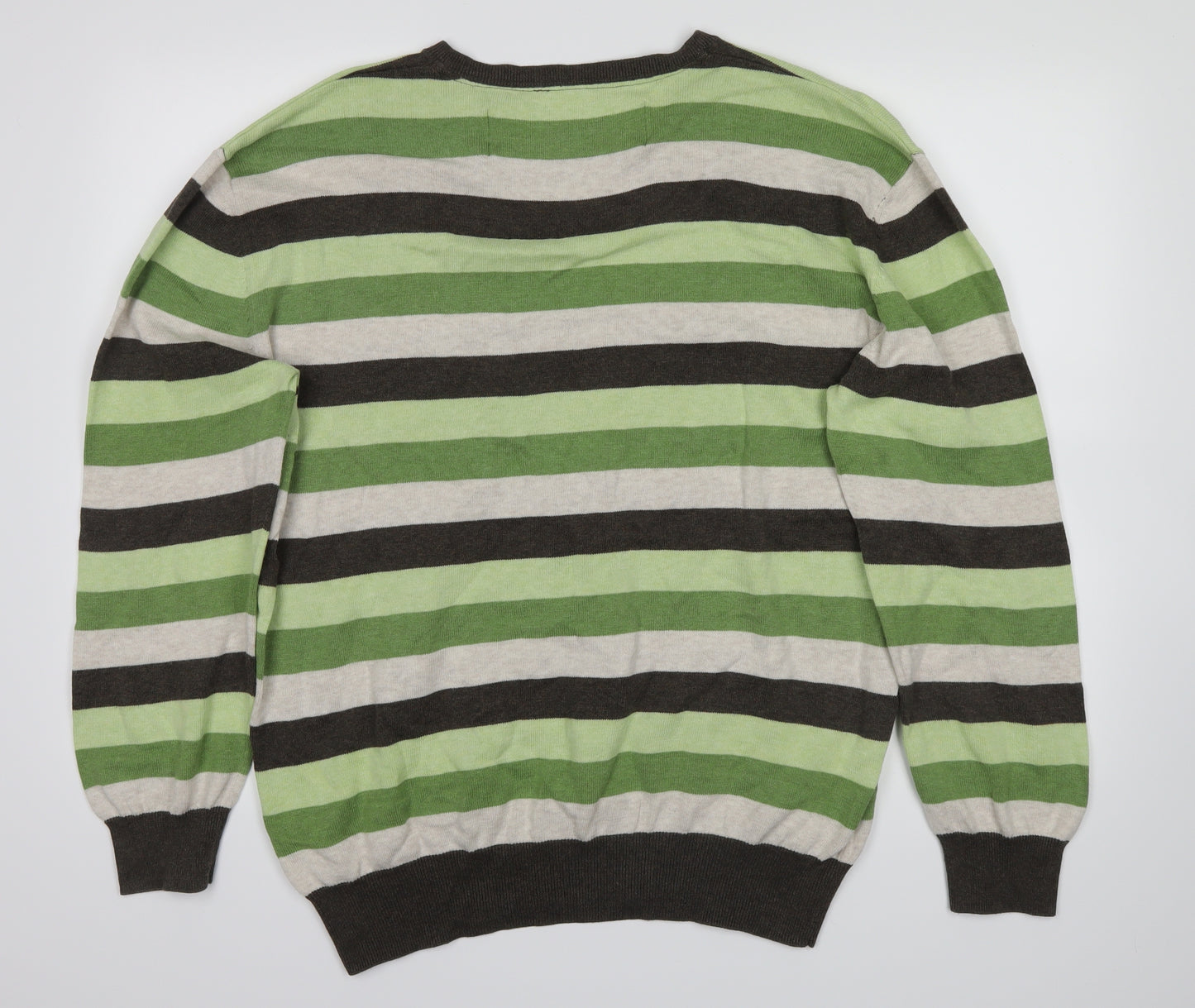 Rochas Mens Green Striped  Pullover Jumper Size XLT