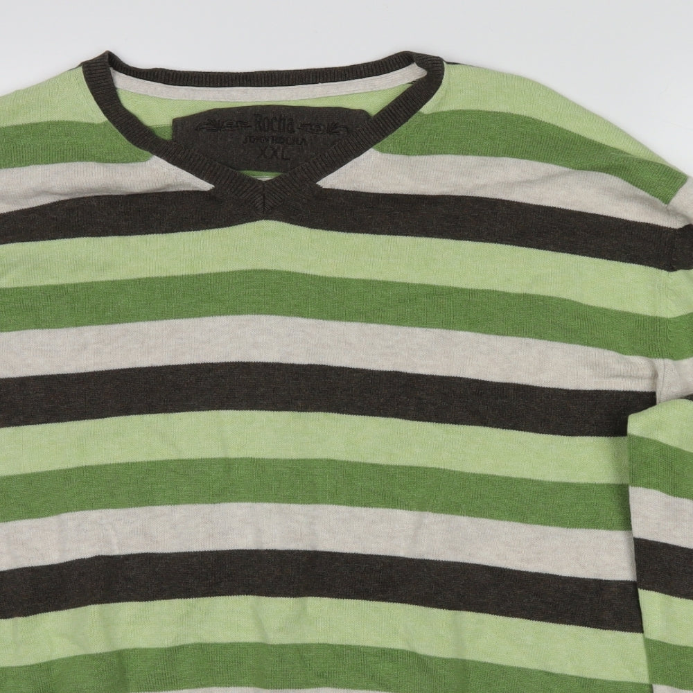 Rochas Mens Green Striped  Pullover Jumper Size XLT