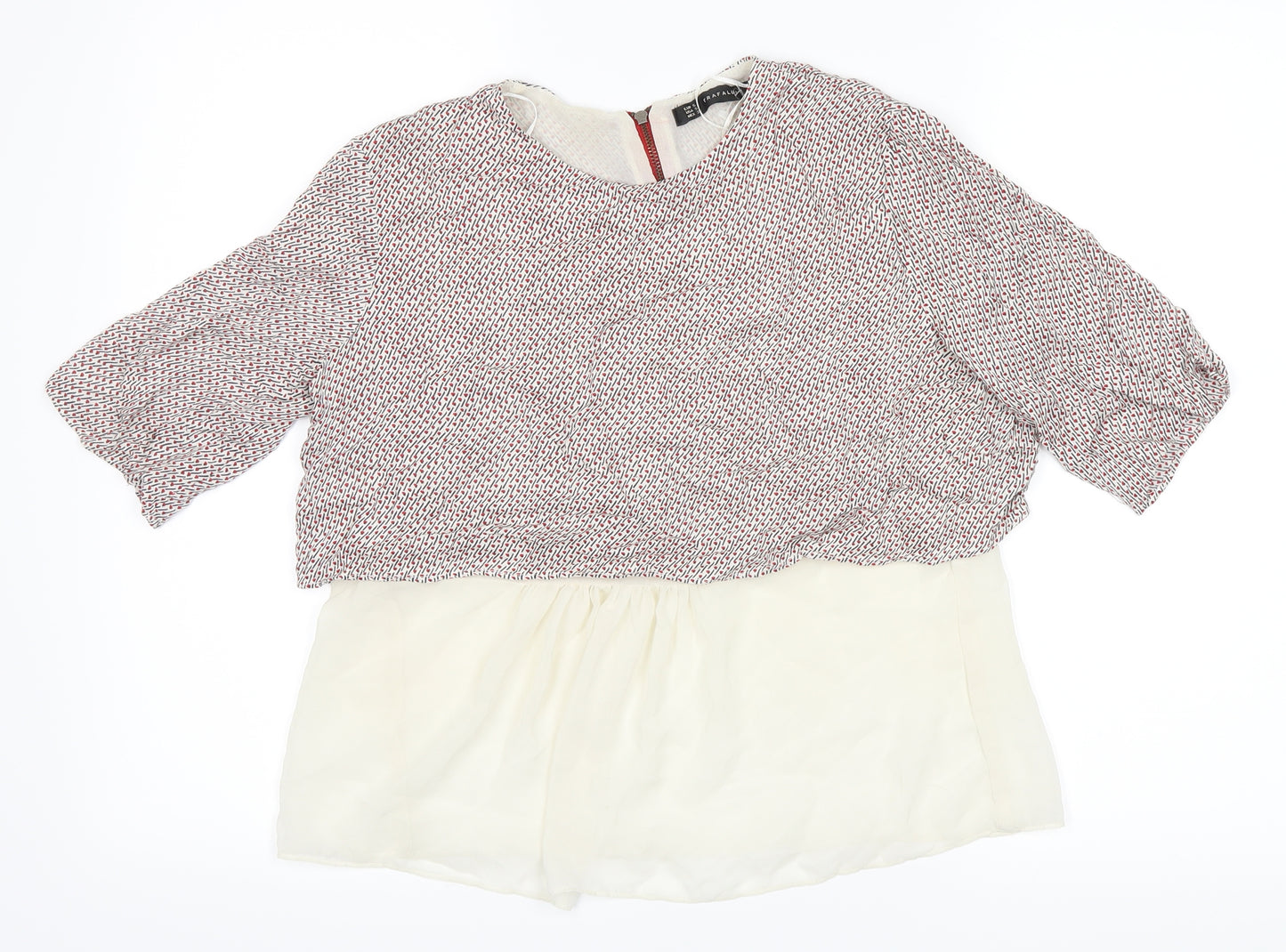 TRAFALUC Womens White Floral  Cropped Blouse Size S