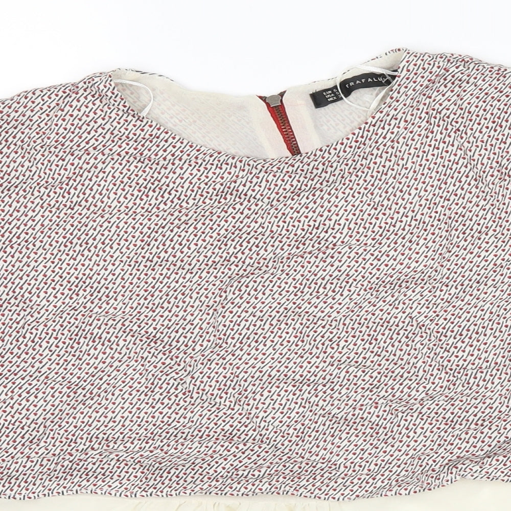 TRAFALUC Womens White Floral  Cropped Blouse Size S