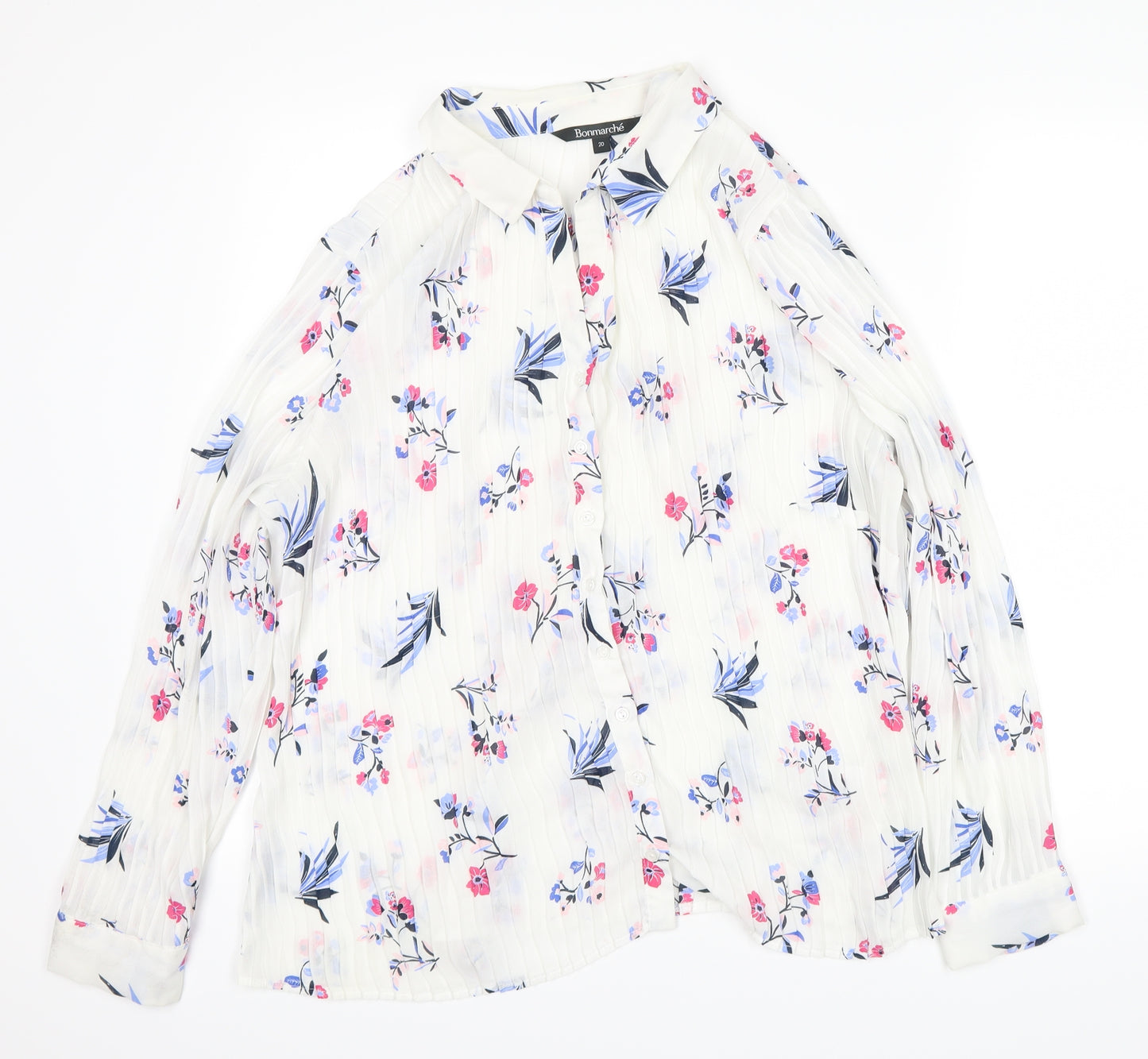 Bonmarché Womens White Floral  Basic Button-Up Size 20