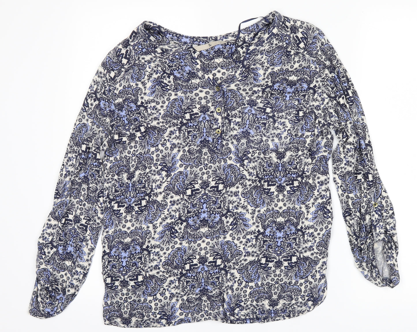 Tu  Womens Blue Floral  Basic Blouse Size 14