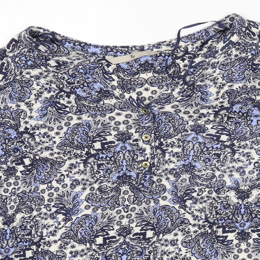 Tu  Womens Blue Floral  Basic Blouse Size 14