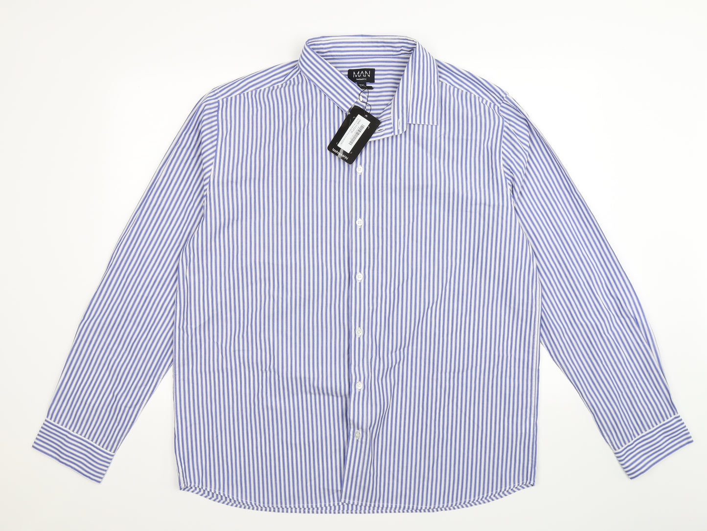 Boohoo Mens Blue Striped   Dress Shirt Size 2XL