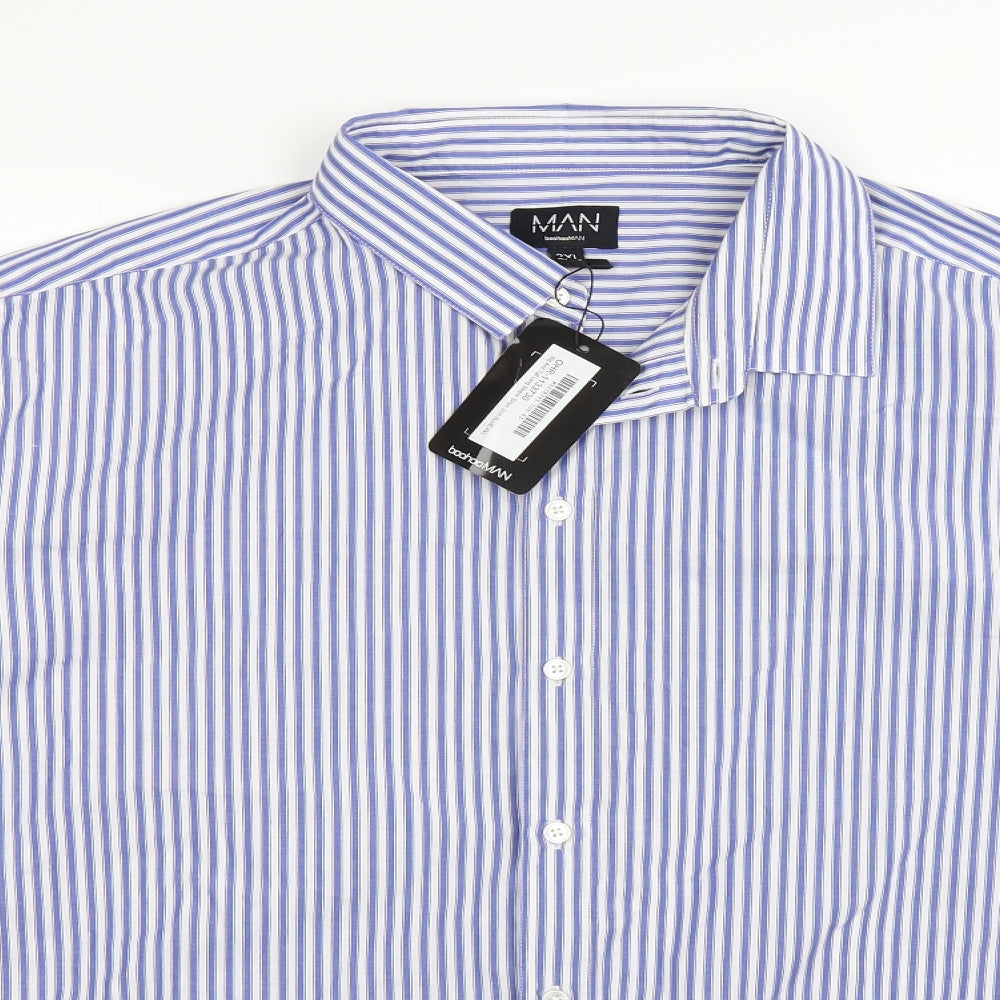 Boohoo Mens Blue Striped   Dress Shirt Size 2XL