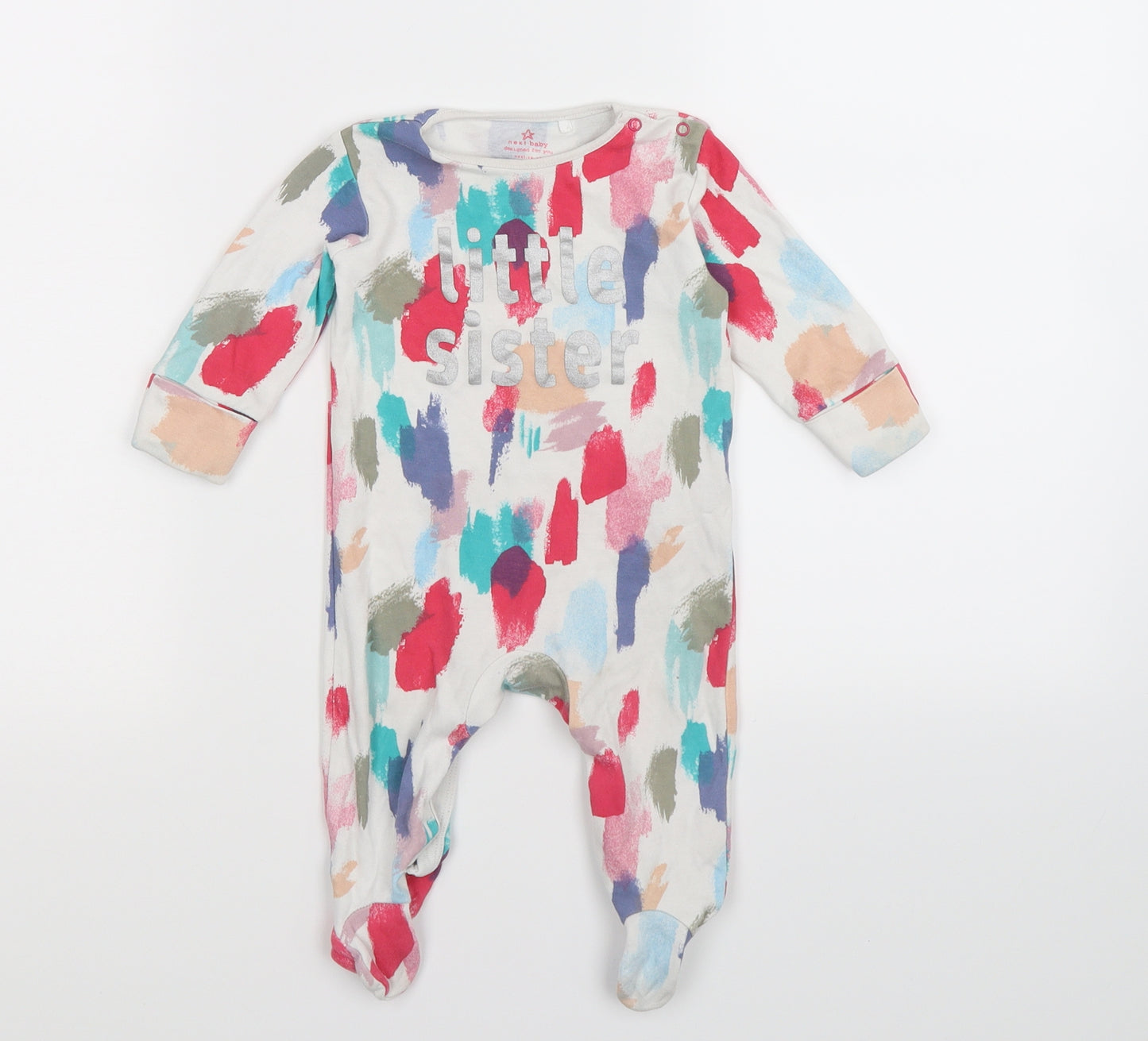 NEXT Girls Pink Geometric  Babygrow One-Piece Size 3-6 Months  - little sister