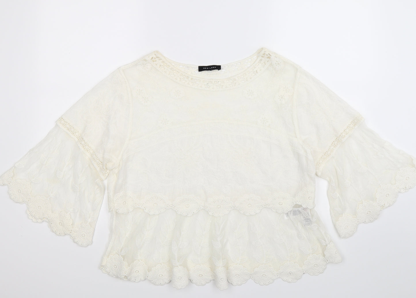 New Look Womens White Floral Lace Tunic T-Shirt Size L